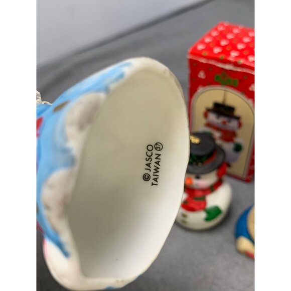 Vintage Russ Jasco Christmas Hanging Bell Ornaments 90s Snowman Bear Cat & Girl - Picture 2 of 16